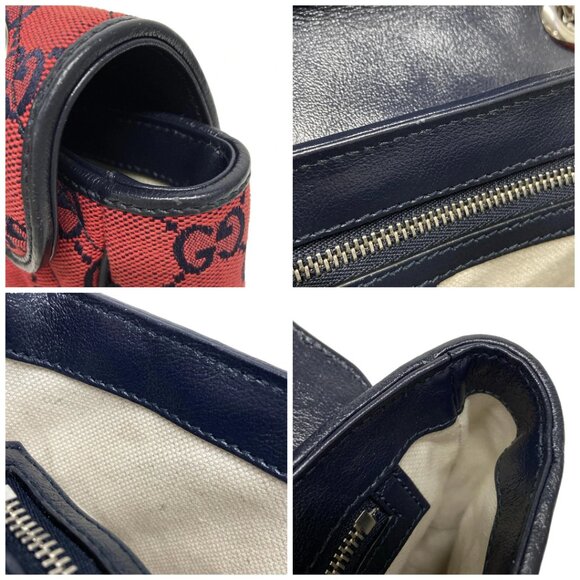 Auth GUCCI GG Marmont Quilting Small Shoulder Bag Red Navy Jacquard - Picture 14 of 14